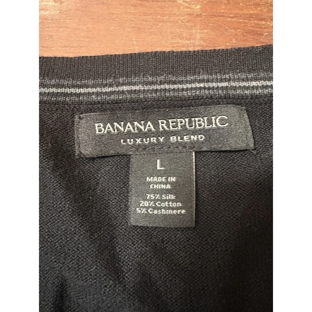 Banana Republic Mens Sweater Large Black Luxury Blend Cashmere/Silk V-Neck